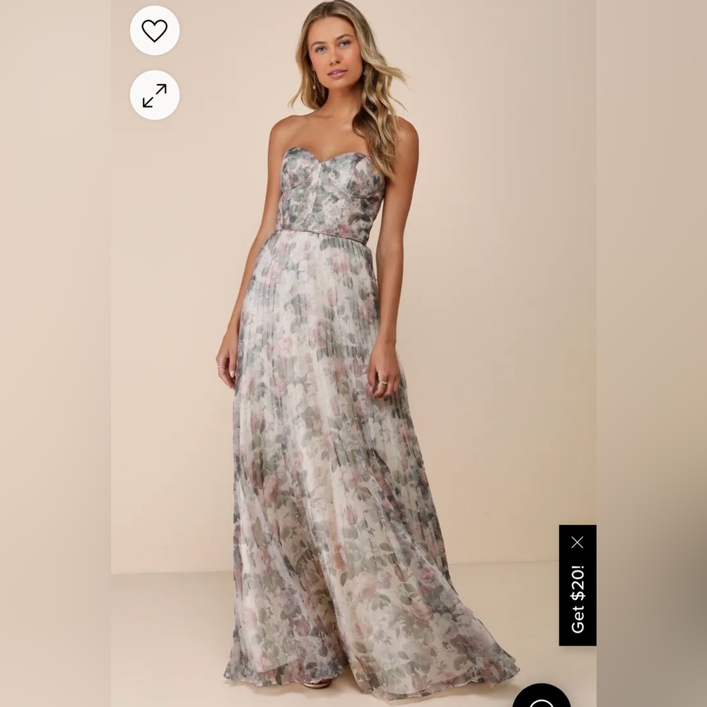 Lulu’s Most Beautiful Day Ivory Multi Floral Print Organza Maxi Dress, Size 4